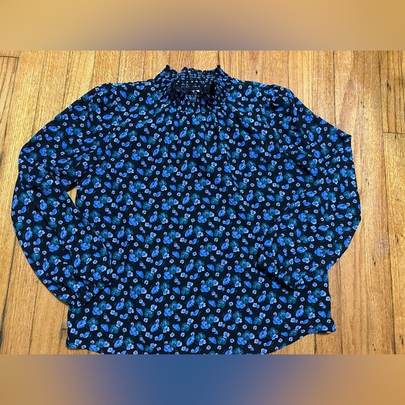 J Crew Factory Shirt Womens Small Floral Mock Neck Blouse Top Cottage Blue - Picture 12 of 12